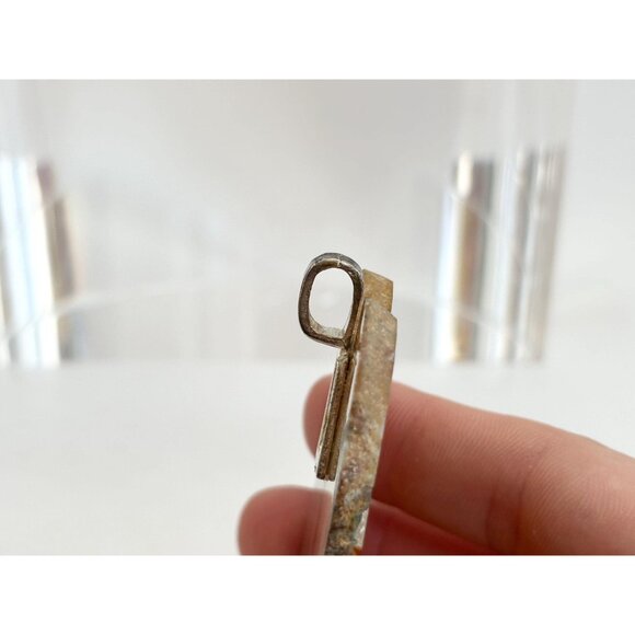 Polished Sliced Agate Geode Crystal Freeform Large Gold Toned Vintage Pendant - Picture 13 of 14